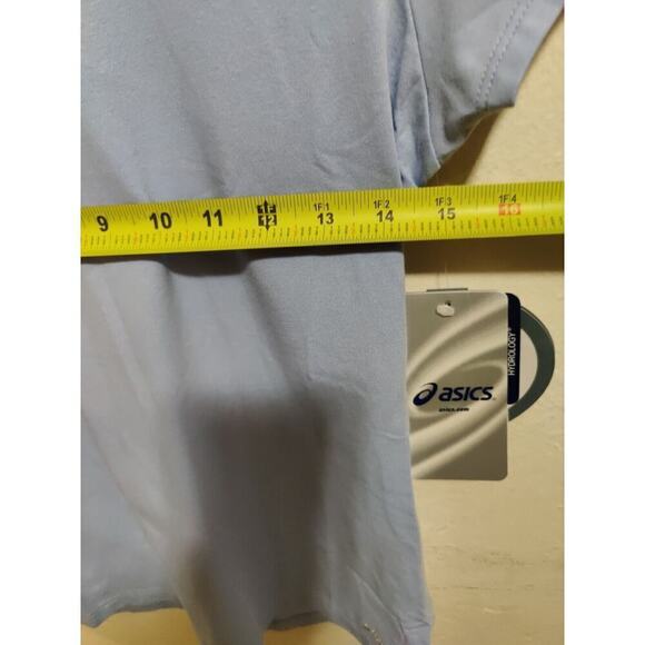 New Asics Women Sky Blue Athletic Top Semi-Fitted Medium Short Sleeve Ecoline - Picture 15 of 16